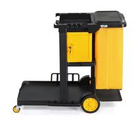 Bonnlo Lockable Cleaning Trolley on Wheels - Janitorial & Sanitation Supplies Cart, Cleaning Bag, Tool Holders & Secure Cupboard - Mobile Cleaning Caddy for Office, Wheelie-Bin Cleaner