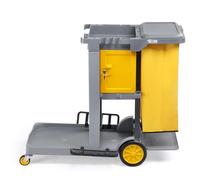 Bonnlo Lockable Cleaning Trolley on Wheels - Janitorial & Sanitation Supplies Cart, Cleaning Bag, Tool Holders & Secure Cupboard - Mobile Cleaning Caddy for Office, Wheelie-Bin Cleaner - Grey