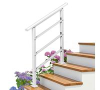 Bonnlo Outdoor Handrail Fits 1 to 3 Steps, Adjustable Hand Rails for Outside Stairs, Galvanized Iron Handrail for Garden Porch, Matte White
