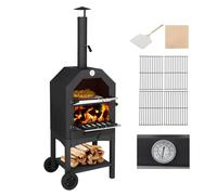 Bonnlo Pizza Oven Outdoor, Wood Fired Pizza Oven with Wheels & Built-in Thermometer for Garden Party, with Pizza Stone, Pizza Peel, Grill Rack