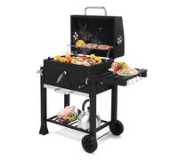 Bonnlo Portable Charcoal Barbecue BBQ Grill, 1 Folding Side Table with Wheels, Charcoal Kebab Slot Barbeque Grill - BBQ Smoker for Home or Outdoor Garden Cooking