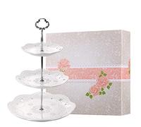 BonNoces 3-Tier Porcelain Cupcake Stand Serving Tray - White Embossed Elegant Dessert Cake Stand - Pastry Serving Stand for Tea Party, Wedding and Birthday