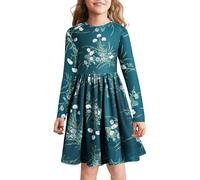 BONNY BILLY Girls Long Sleeve Floral Print Autumn Winter Casual Jersey Skater Dress 3-4 Years Green-1