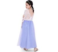 BONNY BILLY Girls Long Sleeve Lace Back Tutu Tulle Christening Communion Bridesmaid Prom Party Dress 12-14 Years Blue