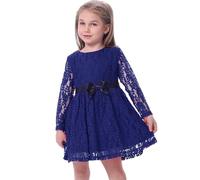 BONNY BILLY Girls Long Sleeve Lace Flower Wedding Evening Christmas Party Dress with Bow Sash 8-9 Years Blue