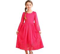 BONNY BILLY Girls Long Sleeve Party Bridesmaid Elegant Pageant Holy Communion Mesh Tulle Lace Flower Girl Dress 7-8 Years Pink