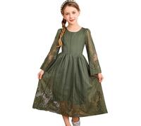 BONNY BILLY Girls Long Sleeve Party Bridesmaid Elegant Pageant Holy Communion Mesh Tulle Lace Flower Girl Dress 5-6 Years Green