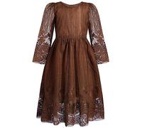 BONNY BILLY Girls Long Sleeve Party Occasion Formal Birthday Confirmation Xmas Mesh Tulle Lace Flower Girl Dress 3-4 Years Brown