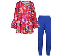BONNY BILLY Girls Outfit 2 Pieces Long Sleeve Ruffle Floral Jersey Top + Blue Leggings 8-9 Years Red