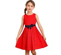 BONNY BILLY Girls Sleeveless Lace Flower Wedding Evening Special Occasion Dress with Bow Sash 7-8 Years Red