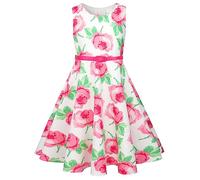 BONNY BILLY Girls Sleeveless Vintage Floral Summer Swing Party Dress with Belt 5-6 Years Pink