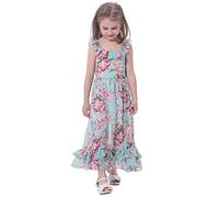 BONNY BILLY Girls Spaghetti Strap Chiffon Floral Print Casual Summer Holiday Boho Beach Maxi Long Dress 5-6 Years Aqua