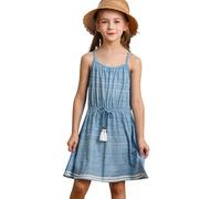 BONNY BILLY Girls Spaghetti Strap Cool Summer Holiday Boho Beach Casual Skater Dress 8-9 Years Blue