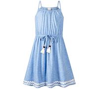 BONNY BILLY Girls Spaghetti Strap Cool Summer Holiday Boho Beach Casual Skater Dress 8-9 Years Blue-2
