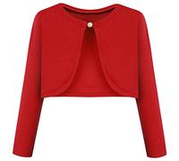 BONNY BILLY Little Girls Long Sleeve Solid Cotton Warm Knitwear Cardigan Bolero Shrug 4-5 Years Red