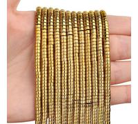 BONNY BOXX 150PCs Natural Gold Hematite Spacer Beads, Loose Semi Precious Flat Round Gemstone Heishi Disc Stone Beads for Beading Jewelry Making 4mm*2mm