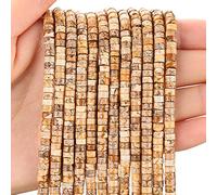 BONNY BOXX 150pcs Natural Jasper Spacer Beads Loose Semi-Precious Stone Beads Flat Round Heishi Disc Stone Beads for Beading Jewelry Making, 4mm x 2mm, 38cm