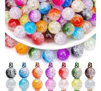 BONNY BOXX 50PCs 16mm Crackle Acrylic Round Beads Crystal Mix Plastic Pastel Loose Spacer Bubblegum Beads for Jewelry Making Phone Strap DIY Crafts