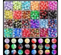 BONNY BOXX 600PCs 8MM Multicolor Acrylic Crackle Beads Set for Jewelry Making Crystal Crackle Lampwork Acrylic Round Beads for Bracelet Necklace Earring Accessories