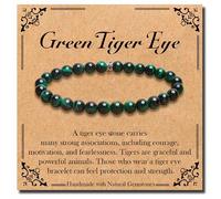 BONNY BOXX Natural Elastic Healing Gemstone Bracelet, 4/6/8mm Semi Precious Stone Bracelet for Men Women, Stress Relief Crystal Jewelry, 6MM, Green Tiger Eye