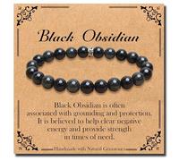 BONNY BOXX Natural Stretch Healing Gemstone Bracelet, 4/6/8mm Semi Precious Stone Bracelet for Men Women, Stress Relief Crystal Jewelry, 8 mm, Gemstone, black obsidian