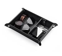 BONNY DODO Valet Tray for Men PU Leather Tray Organizer with Partition, Storage Keys, Watch & Practical Storage for Table Nightstand Living Room Bedroom (Black)