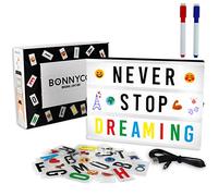 BONNYCO A4 Cinema Light Box with 400 Letters, Symbols, Emojis, 2 Markers and USB Included. Led Light Box Vintage Home Decoration, Wedding. Led Letters Board Decor, Novelty Gifts Christmas Birthdays