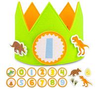 BONNYCO Dinosaur Birthday Crown with Interchangeable Numbers from 0 to 9 and Themed Figures. 1st Birthday Gifts for Boys Girls, Hats for Kids. Dinosaur Party Decorations, 1st Baby Crown Kids Carnival