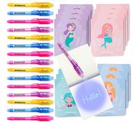 BONNYCO Invisible Ink Pen and Notebook, Pack 16 Mermaid Party Bags Filler & Pinata Toys | Mermaid Birthday Decorations | Stocking Fillers for Kids Birthday | School Prizes & Gifts for Children