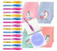 BONNYCO Invisible Ink Pen and Notebook, Pack 16 Unicorns Party Bags Filler & Pinata Toys | Unicorn Birthday Decorations | Stocking Fillers for Kids Birthday | School Prizes & Gifts for Children