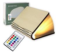 BONNYCO Led Book Light Wooden Folding Lamp with Remote Control, 16 Colours and Timer. Table Book Lamp Night Light Perfect for Home, Office, Room Decor. Christmas, Birthday Gifts for Women and Men