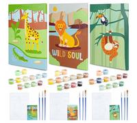 BONNYCO Paint by Numbers for Children Animals, Pack 3 Canvases Animals Gifts for Boys, Craft Kits for Kids, Paint by Numbers Kits | Girls Boys Toys, Painting for Children | Jungle Creative Gifts