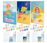BONNYCO Paint by Numbers for Children Mermaids, Pack 3 Canvases Mermaid Gifts for Girls, Craft Kits for Kids, Paint by Numbers Kits | Boys Girls Toys, Painting by Numbers for Children Mermaid Toys