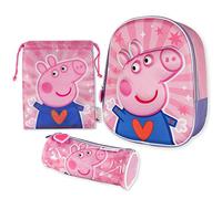 BONNYCO Peppa Pig Children's Backpack 3D, School Pencil Case and String Snack Bag Pack School Backpacks for Girls and Boys from 3 Years | School Supplies Back to School, Pink, S, Heavy Duty