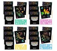 BONNYCO Rainbow Scratch Art for Kids, 16 Sets with Notebook, Stencil and Wooden Stylus. Party Bag Fillers for Kids, Classroom Prizes and Favours. End of Term Gifts Ages 3 to 12