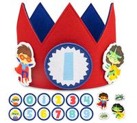 BONNYCO Superhero Birthday Crown with Interchangeable Numbers from 0 to 9 & Themed Figures. 1st Birthday Gifts for Boys Girls, Hats for Kids. Superhero Party Decorations, 1st Baby Crown Kids Carnival