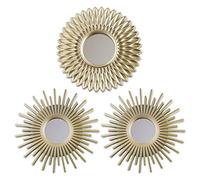 BONNYCO Wall Mirrors Pack of 3 Round Gold Mirrors for Living Room, Home Decor and Bedroom | Hanging Wall Decoration Hallway | Small Shabby Chic Home Accessories Mounted | Gifts for Women and Mums