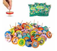 BONNYCO Wooden Spinning Top Pack 40 Animal Party Bag Fillers for Kids