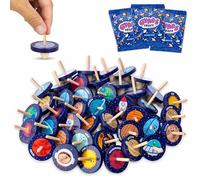BONNYCO Wooden Spinning Top Pack 40 Space Party Bag Fillers for Kids