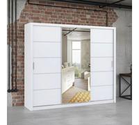 Bono Sz250 Sliding Door Wardrobe With Mirror Modern Design And Generous Storage Space White