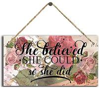 Bonoff Art She Believed She Could So She Did Flower Sign Prints Artwork Wall Hanging Poster For Home Office Living Room Decorations Vintage Decor Poster Wall Art Decor Metal Sign Poster 8X12 Inches