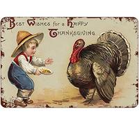 Bonoff Best Wishes for A Happy Thanksgiving - Boy Feeding Turkey Vintage Metal Tin Sign Retro Garage Sign Man Cave Wall Decor Old Auto Shop Poster Gas Station Sign 12x8inches