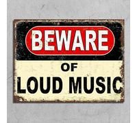 Bonoff Beware of Loud Music Vintage Metal Sign Plaque, Fun Tin Sign Entrance Decor Porch Wall Sign 5.5x8inch