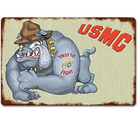 Bonoff Bulldog Decor USMC First to Fight Metal Plaque Vintage Tin Sign Bar Club Cafe Restaurant Kitchen Outdoor Indoor Garden Wall Decor Gift 5.5x8inch