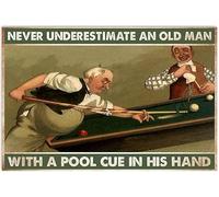 Bonoff Carom Billiard Never Underestimate an Old Man with A Pool Cue in His Hand Poster Vintage Metal Tin Sign Retro Garage Sign Man Cave Wall Decor Old Auto Shop Poster Gas Station Sign 12x8inches