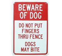 Bonoff Do Not Put Fingers Thru Fence Dogs May Bite Security Vintage Metal Tin Sign Retro Garage Sign Man Cave Wall Decor Old Auto Shop Poster Gas Station Sign 12x16inches