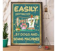 Bonoff Easily Distracted by Dogs and Sewing Machines Vintage Outhouse Vintage Metal Sign Garage Sign Garage Home Wall Decor Poster Retro Vintage 5.5x8inch Tin Sign