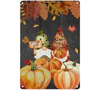 Bonoff Give Thanks Thanksgiving Aluminum Metal Sign Pumpkin Gnome Sunflower Welcome Fall Metal Plaque Vintage Tin Sign Bar Club Cafe Restaurant Kitchen Outdoor Indoor Garden Wall Decor Gift 5.5x8inch