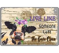Bonoff Live Like Someone Left The Gate Open, Vintage Metal Tin Signs Retro Garage Signs for Men Wall Decorations Old Car Shop Posters Oil and Gas Station Sign Man Cave Decor 12x16inches
