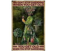 Bonoff Metal Wall Decor Retro Style Metal Sign You Don'T Stop Gardening When You Get Old Funny Wine Succulent Plant Poster Metal Sign Wall Art Decor Metal Sign Poster 8X12 Inches